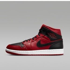 Air Jordan 1 Mid Nike Men's Black and Red High-Top Sneakers